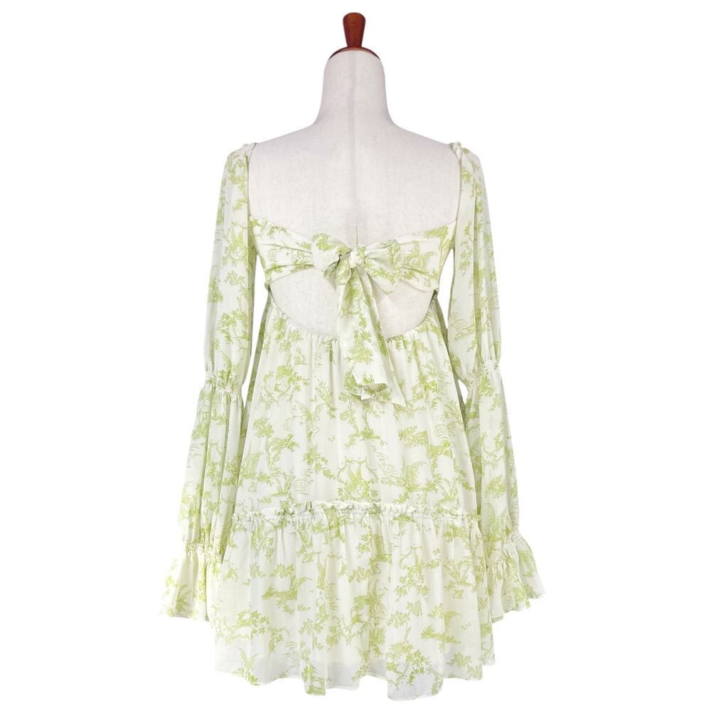 URBAN OUTFITTERS Lannette Green Toile Fairy Print Whimsy Elf Mini Dress Size XS - Picture 9 of 11